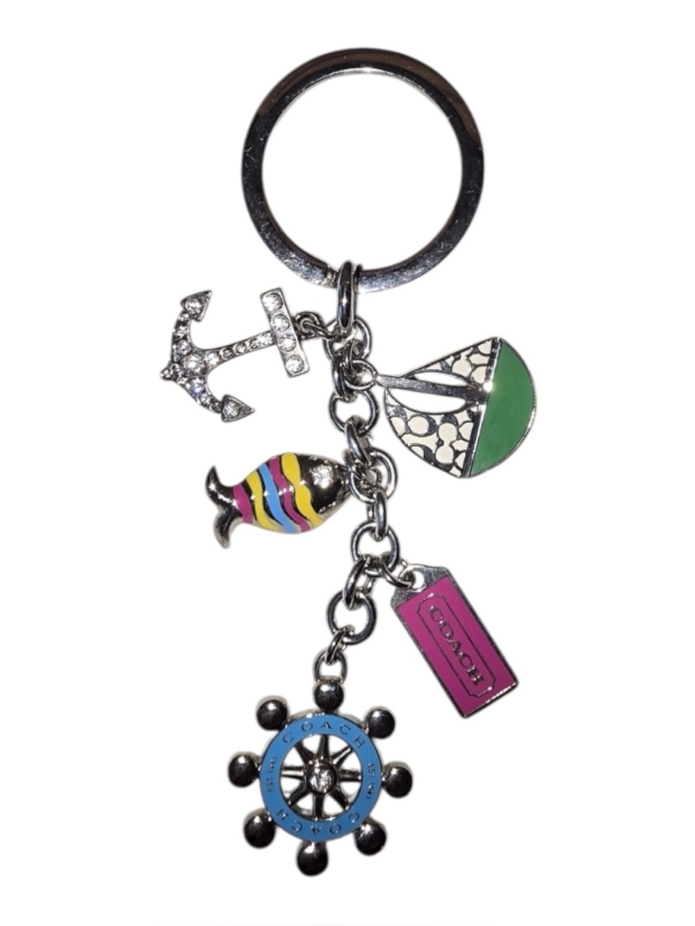 Coach Multicolor Nautical Legacy Bag Charm Key Ring